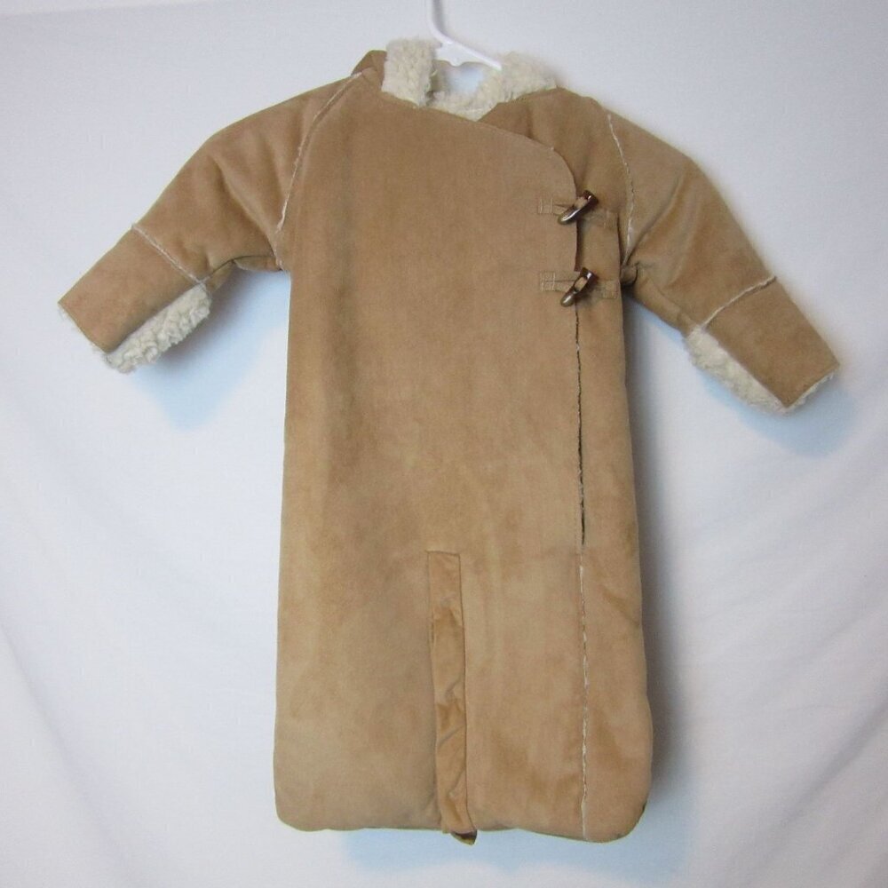 Baby Gap Bunting Tan Faux Suede Shearling Fur Hood Winter Outdoor Baby 12 Month